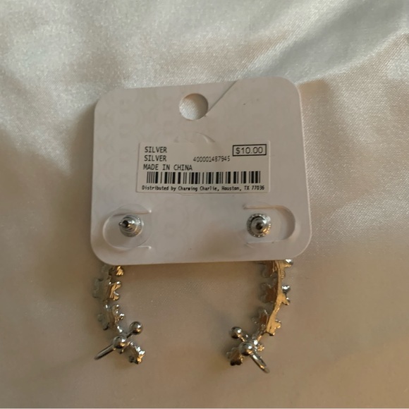 💎 NWT Charming Charlie flower diamond earring ear cuff silver plated - Picture 4 of 4